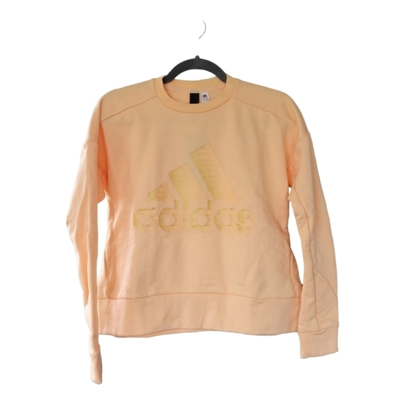 NWT Adidas Glam ID Peach Pastel Sweatshirt XS Soft Gold Logo Athleisure Chic - Picture 5 of 10
